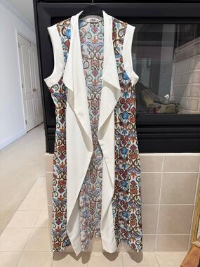 White & Multicolor Patterned Sleeveless Blazer Dress